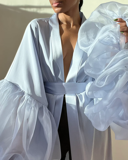 Lilac ice silk withered sleeves robe