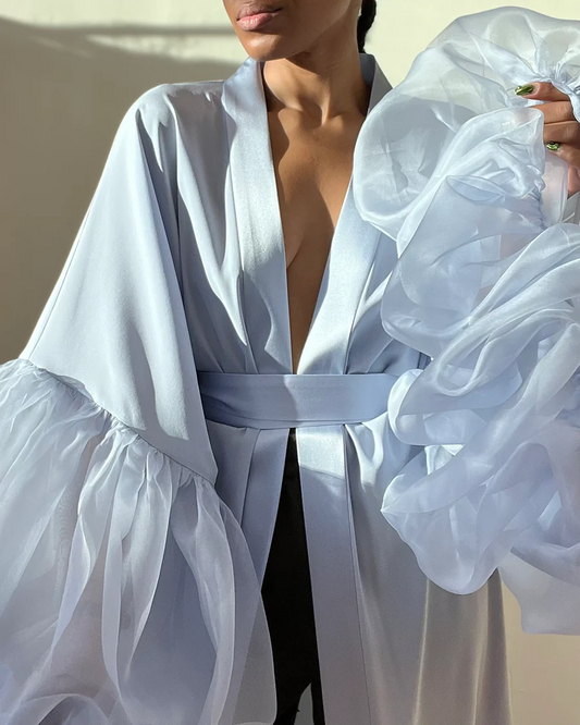 Lilac ice silk withered sleeves robe