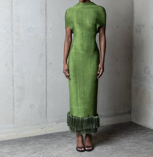 Backless hem fringe dress