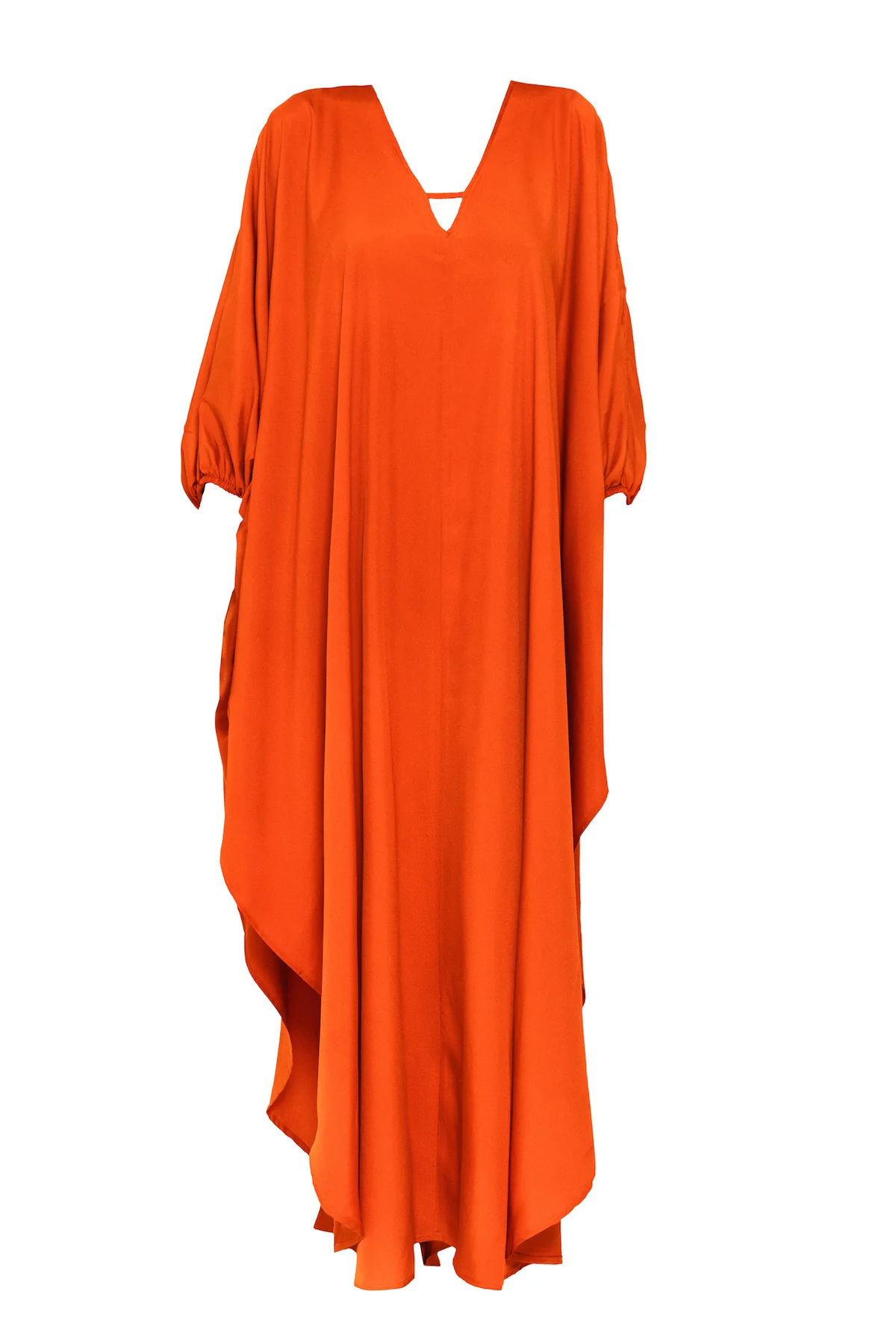 Solid color V-neck lantern sleeve dress