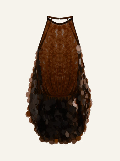 Backless Sequined Halter Dress