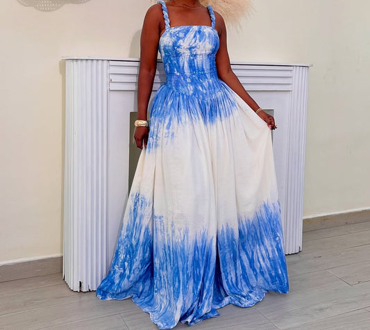 Blue Tie-Dye Maxi Dress