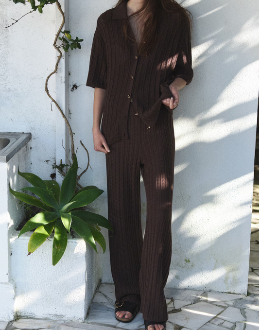 Short-sleeved knitted suit
