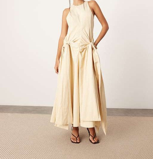 Racer Neck Low Rise Maxi Dress
