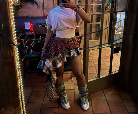 Plaid patchwork irregular skirt