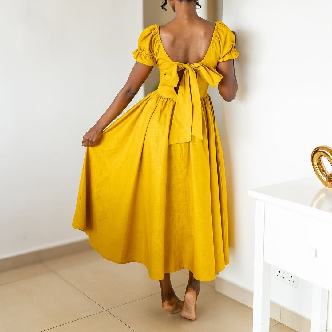 French waist V-neck bow dress
