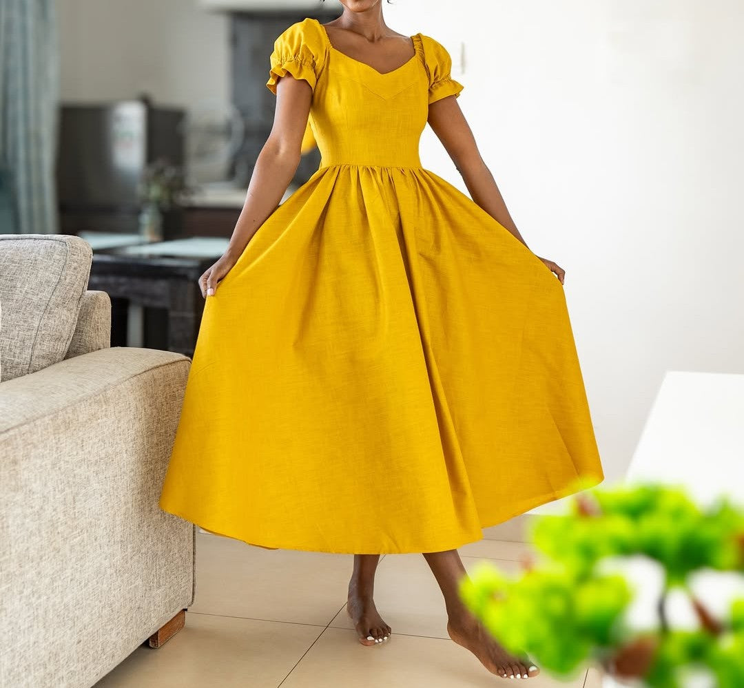 French waist V-neck bow dress