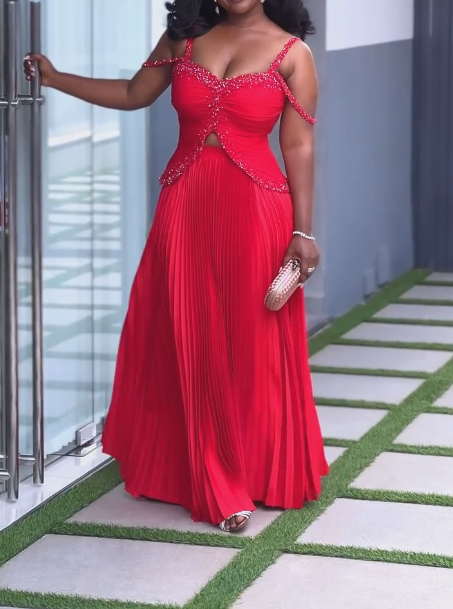 Bandeau pleated sleeveless dress two piece set