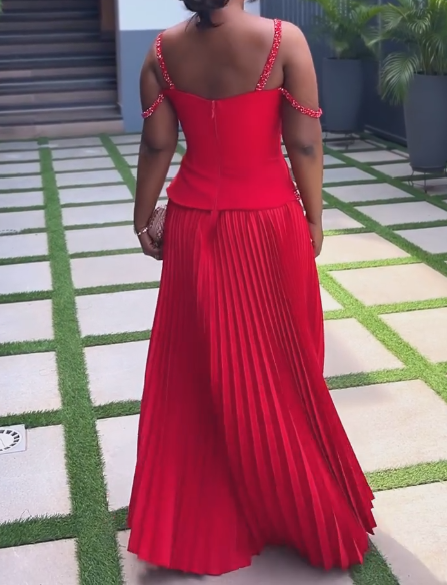 Bandeau pleated sleeveless dress two piece set
