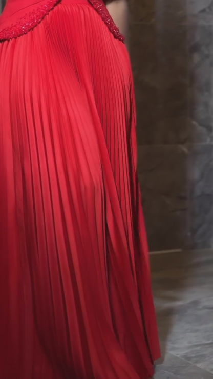 Bandeau pleated sleeveless dress two piece set