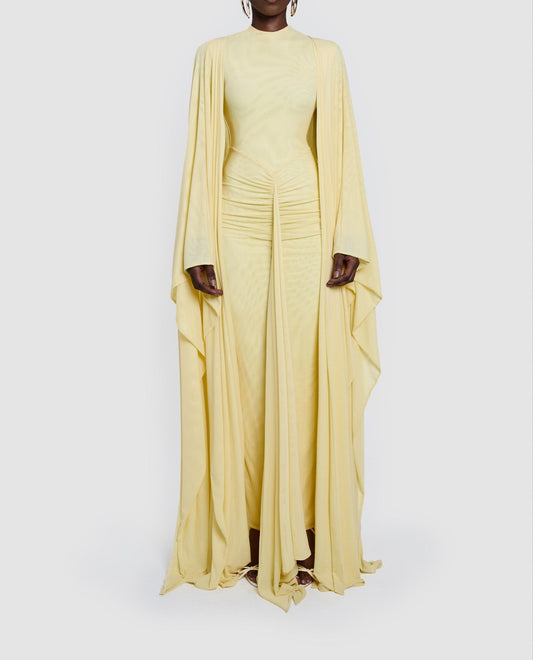 Mesh draped cape + long skirt two-piece set