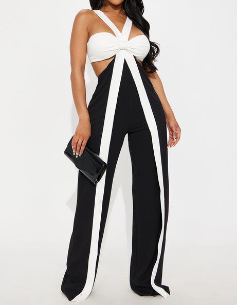 Wide Leg Jumpsuit - Black/White