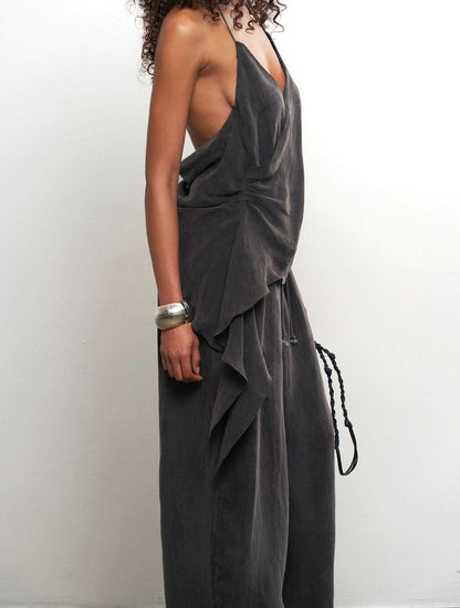 Draped Top + Wide Leg Pants Set