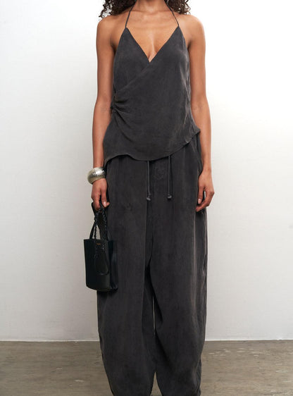 Draped Top + Wide Leg Pants Set