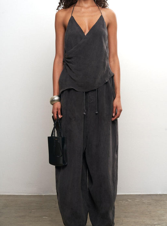 Draped Top + Wide Leg Pants Set