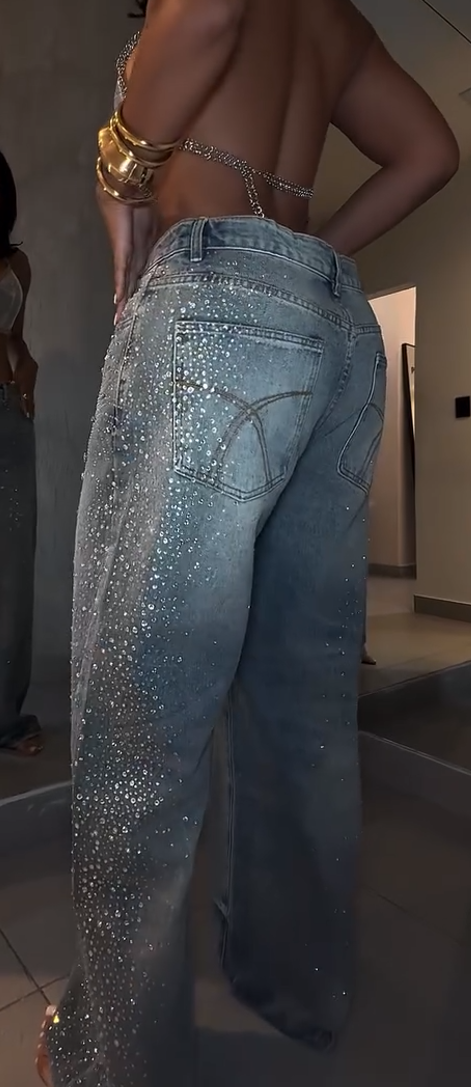 New style rhinestone denim trousers