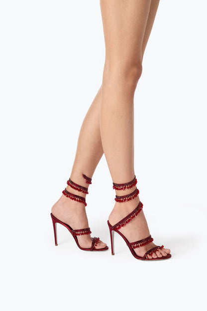 Hand-embellished rhinestone high-heeled sandals
