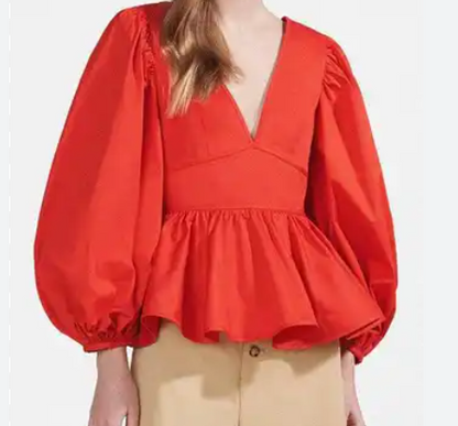 Puff Sleeve Backless V-Neck Top