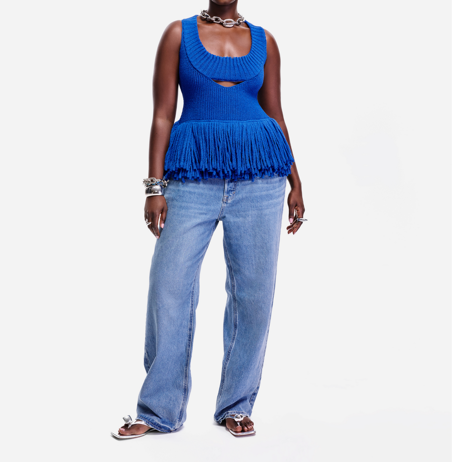Knitted fringed hem sleeveless top