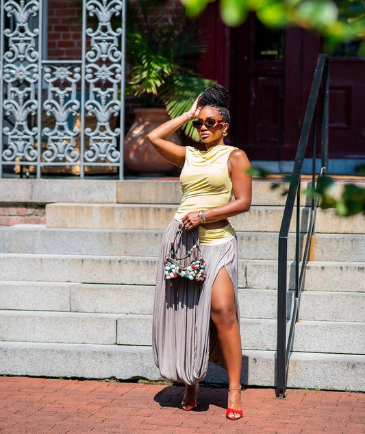Asymmetric shoulder maxi dress