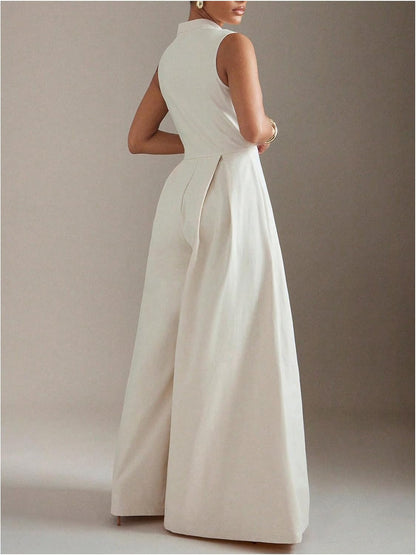 Women's Zippered Wide Leg Jumpsuit Sleeveless Bodysuit