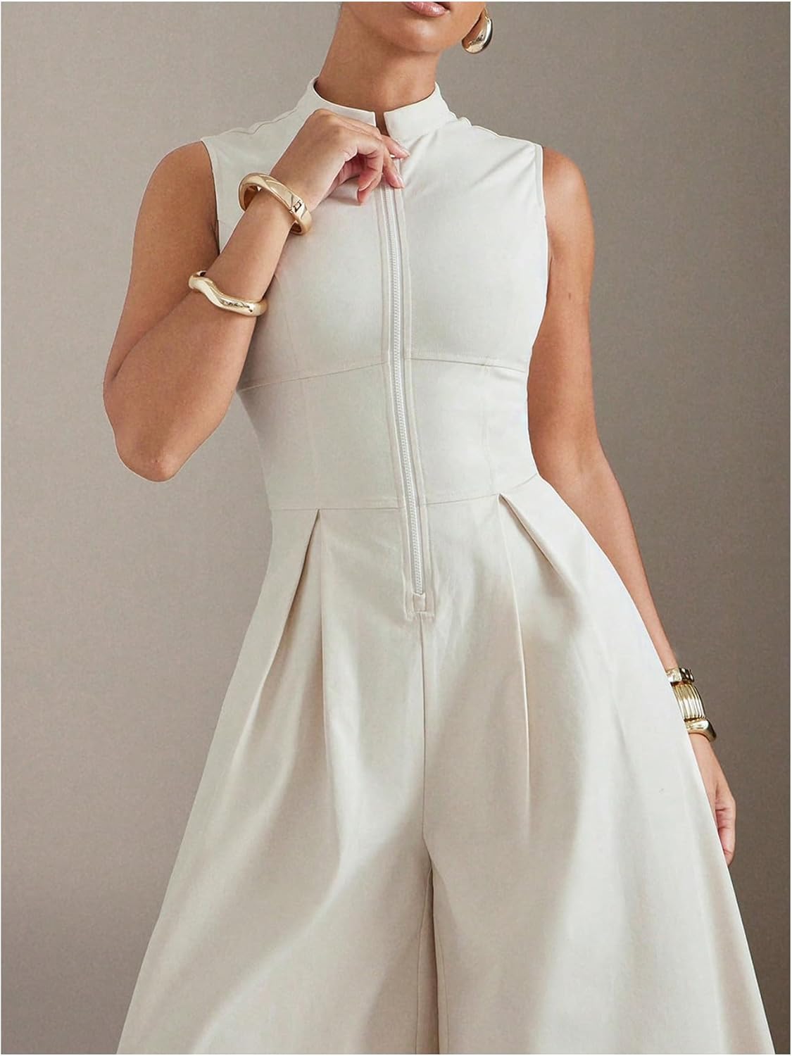 Women's Zippered Wide Leg Jumpsuit Sleeveless Bodysuit
