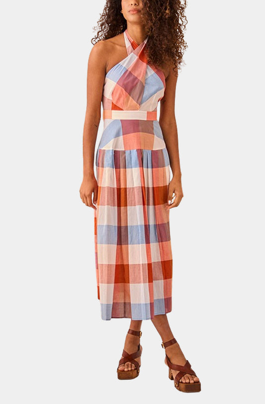 Bright plaid halterneck dress
