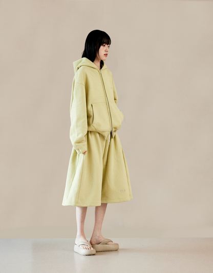 Lemon Yellow Loose Hooded Sweatshirt Set