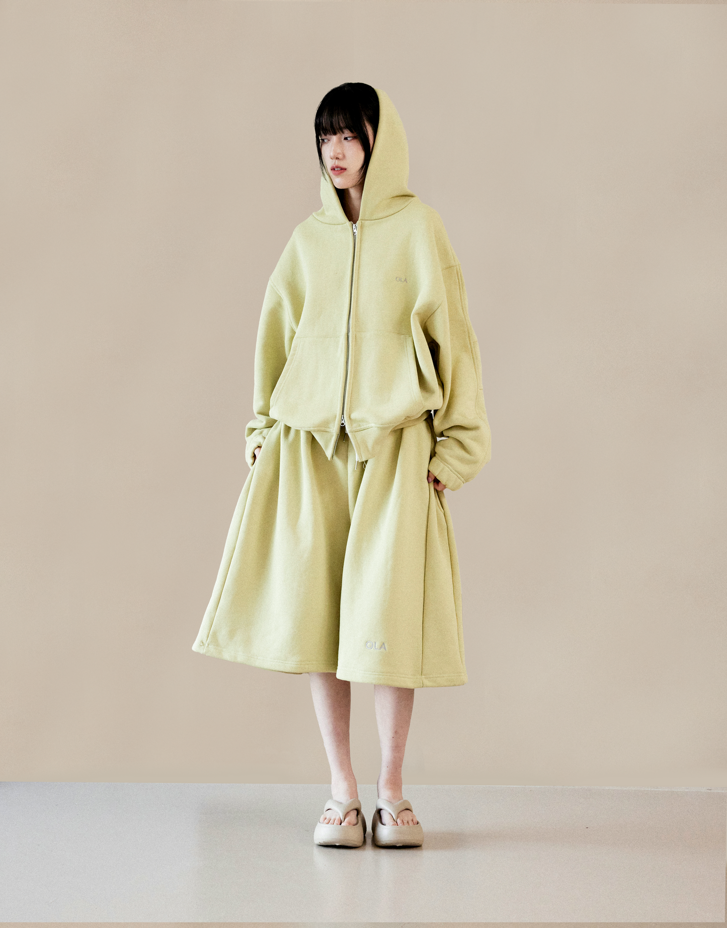Lemon Yellow Loose Hooded Sweatshirt Set
