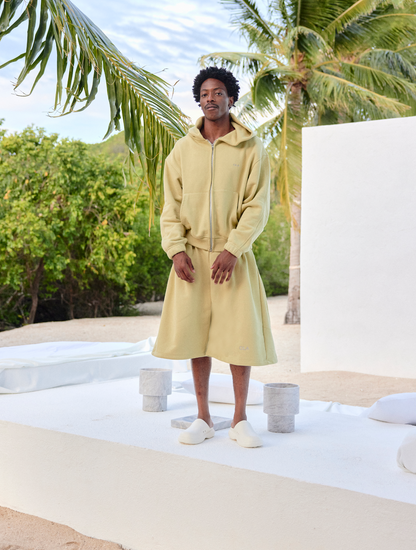 Lemon Yellow Loose Hooded Sweatshirt Set