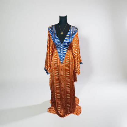 V-neck drawstring silk maxi dress