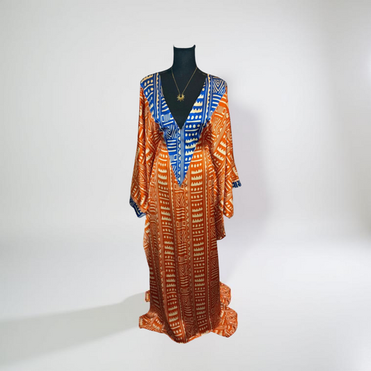 V-neck drawstring silk maxi dress