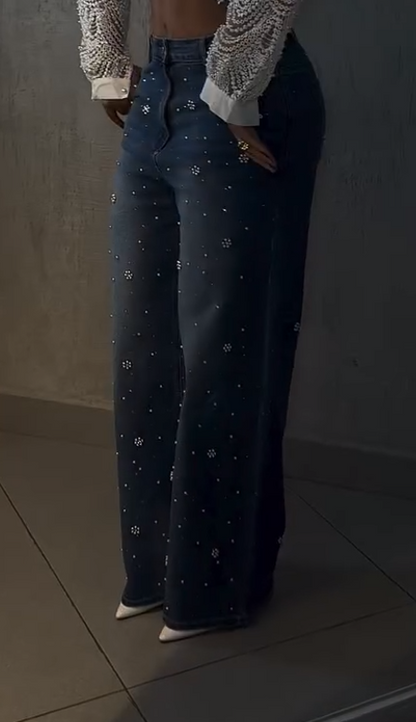 Snowflake Beaded Rhinestone Jeans