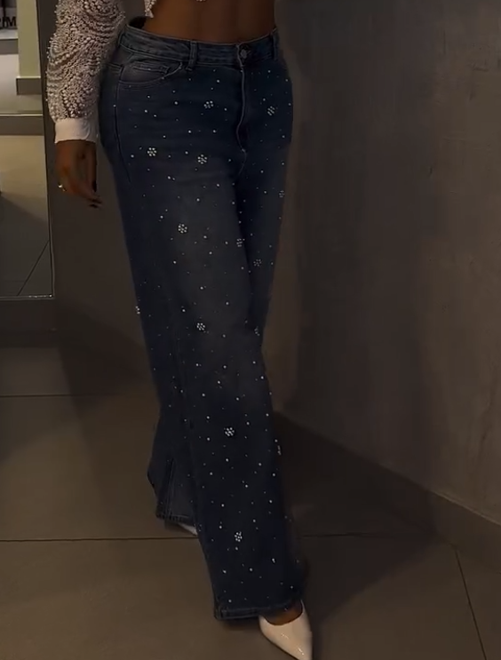 Snowflake Beaded Rhinestone Jeans