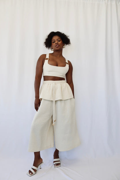 Cream Honeycomb Cotton Suit