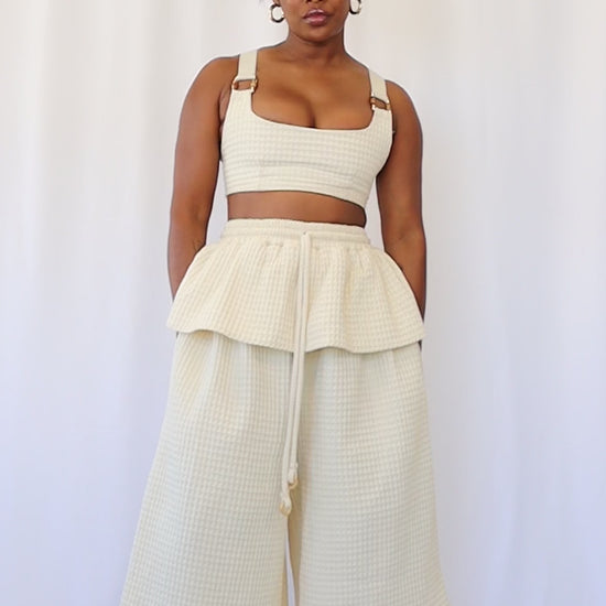 Cream Honeycomb Cotton Suit