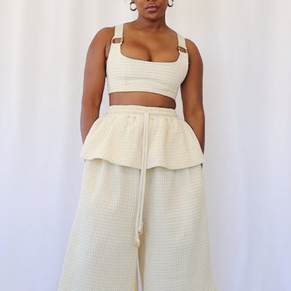 Cream Honeycomb Cotton Suit