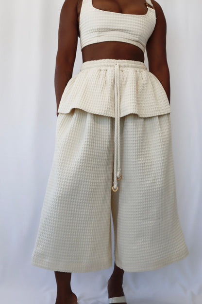 Cream Honeycomb Cotton Suit
