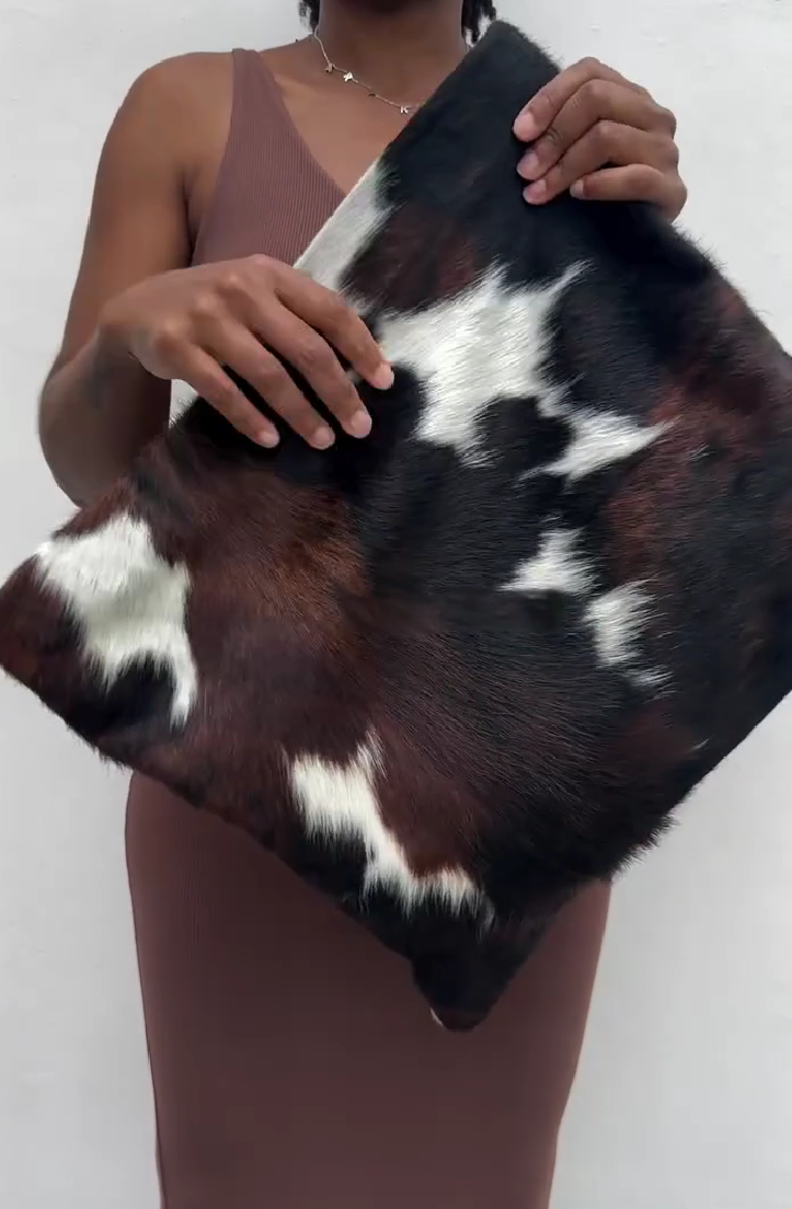 Tri-Color Cow Print Calf Hair Roll Down Clutch