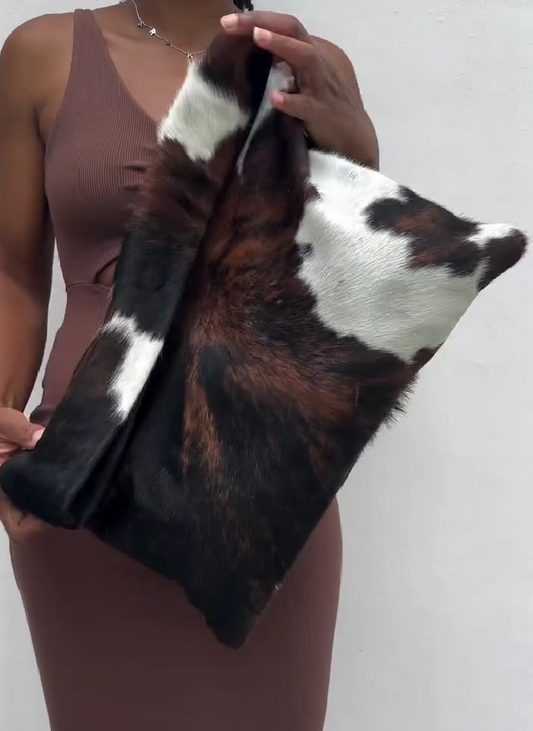 Tri-Color Cow Print Calf Hair Roll Down Clutch
