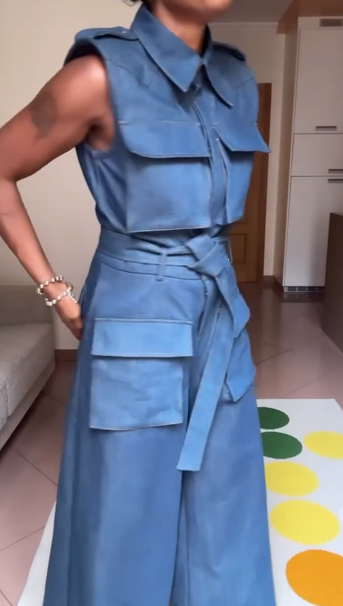 Multi-pocket denim jumpsuit