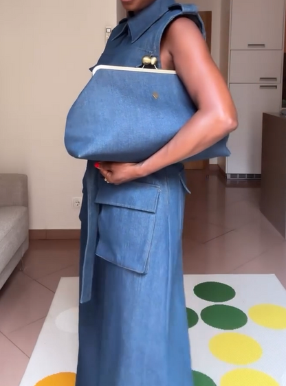 Multi-pocket denim jumpsuit