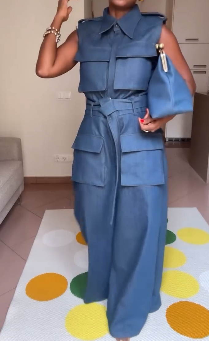 Multi-pocket denim jumpsuit