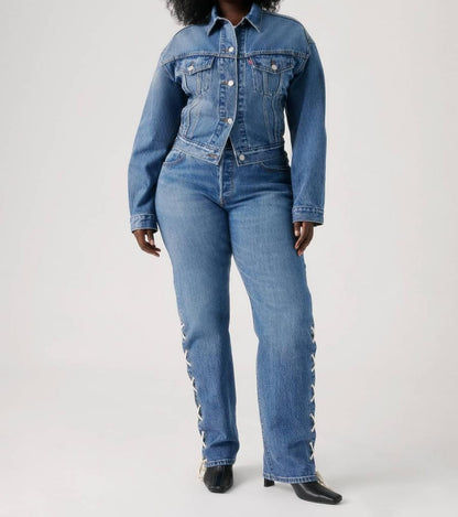 Tie-back denim jacket