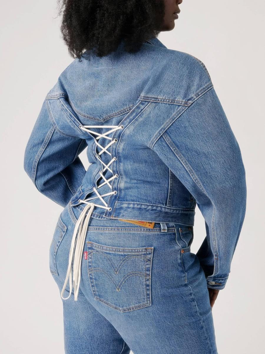 Tie-back denim jacket