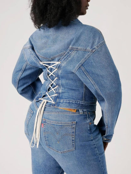 Tie-back denim jacket