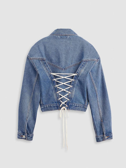 Tie-back denim jacket
