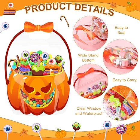 Last Day 50% OFF - Fuutreo 50 Pcs/100PCS Halloween Favor Bags Transparent Pumpkin Sealed Pouches