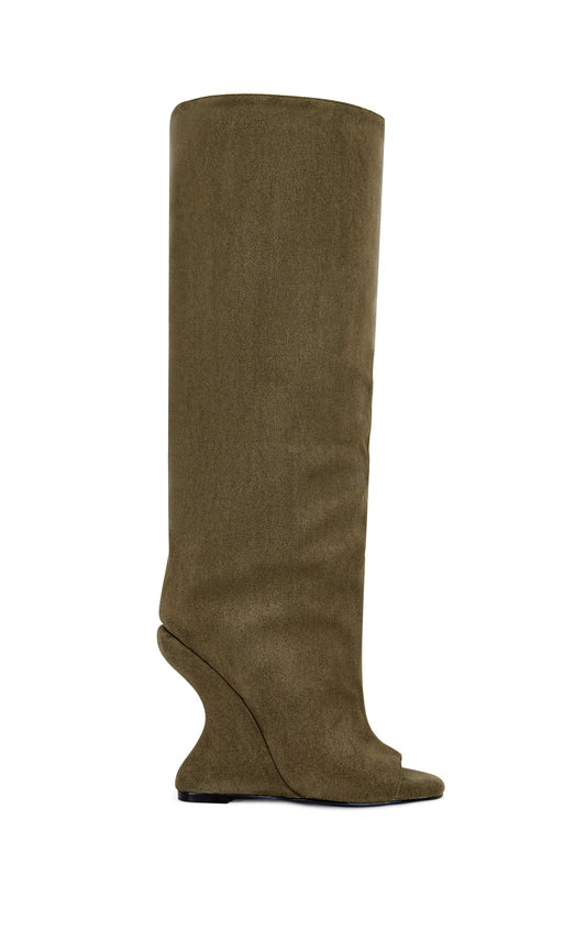 Olive wedge boots