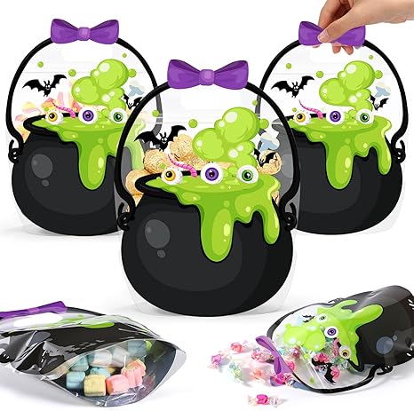 Last Day 50% OFF - Fuutreo 50 Pcs/100PCS Halloween Favor Bags Transparent Pumpkin Sealed Pouches